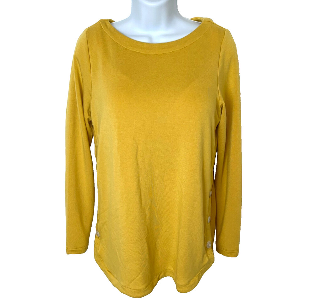 J. Jill Women's XS Tunic Top Yellow Ballet Neck Side Button Scallop Hem